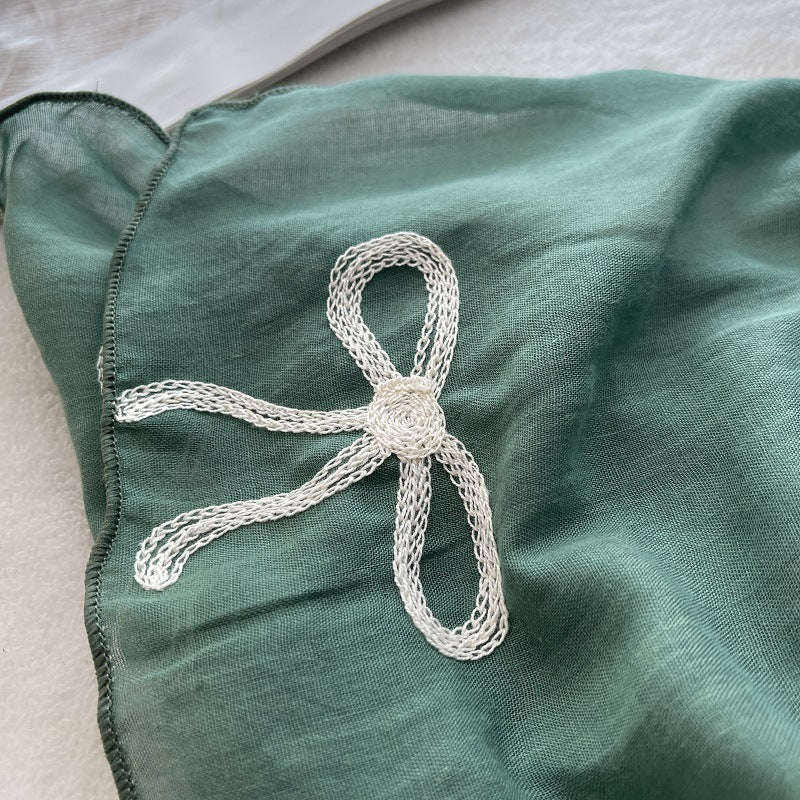 Ladies Green with White Bow Scarf