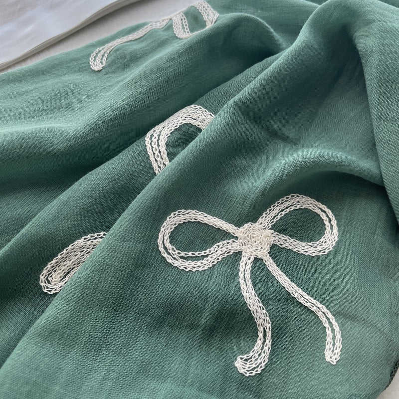 Ladies Green with White Bow Scarf
