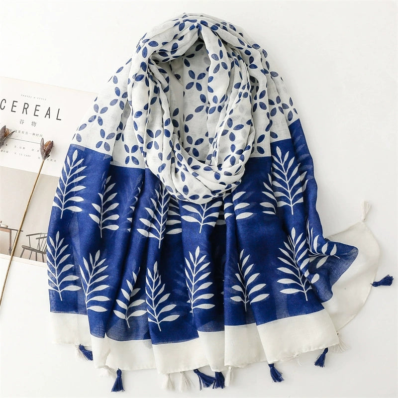 Ladies | Blue & White Tree Scarf