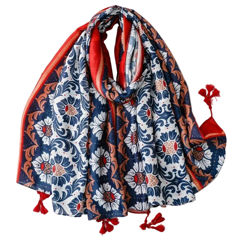 ladies Red Navy White Floral Summer scarf