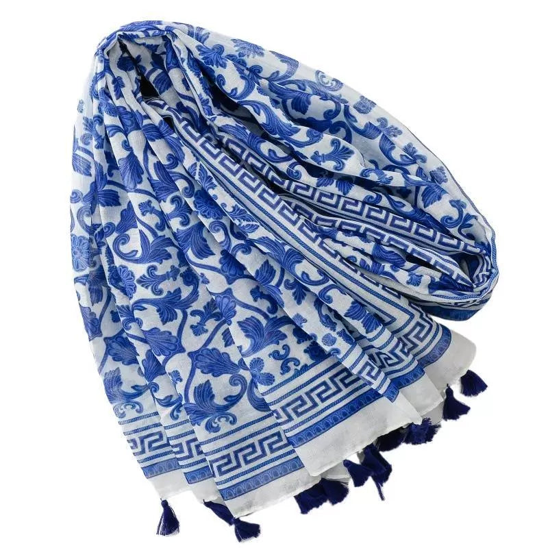 Ladies | Blue & White Pattern Scarf