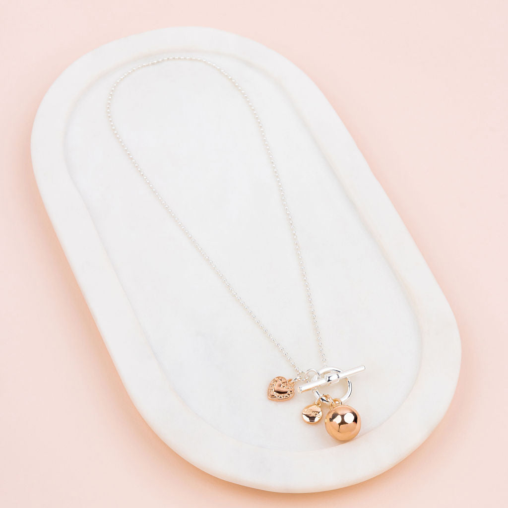 SHORT | Rose Gold Ball with Silver Necklace