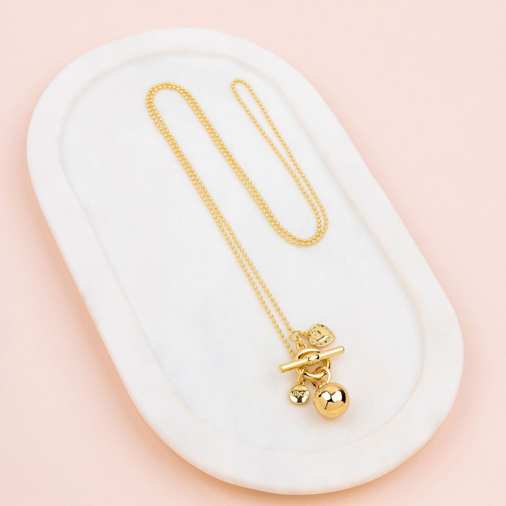 Yellow Gold Ball Pendant Long Necklace