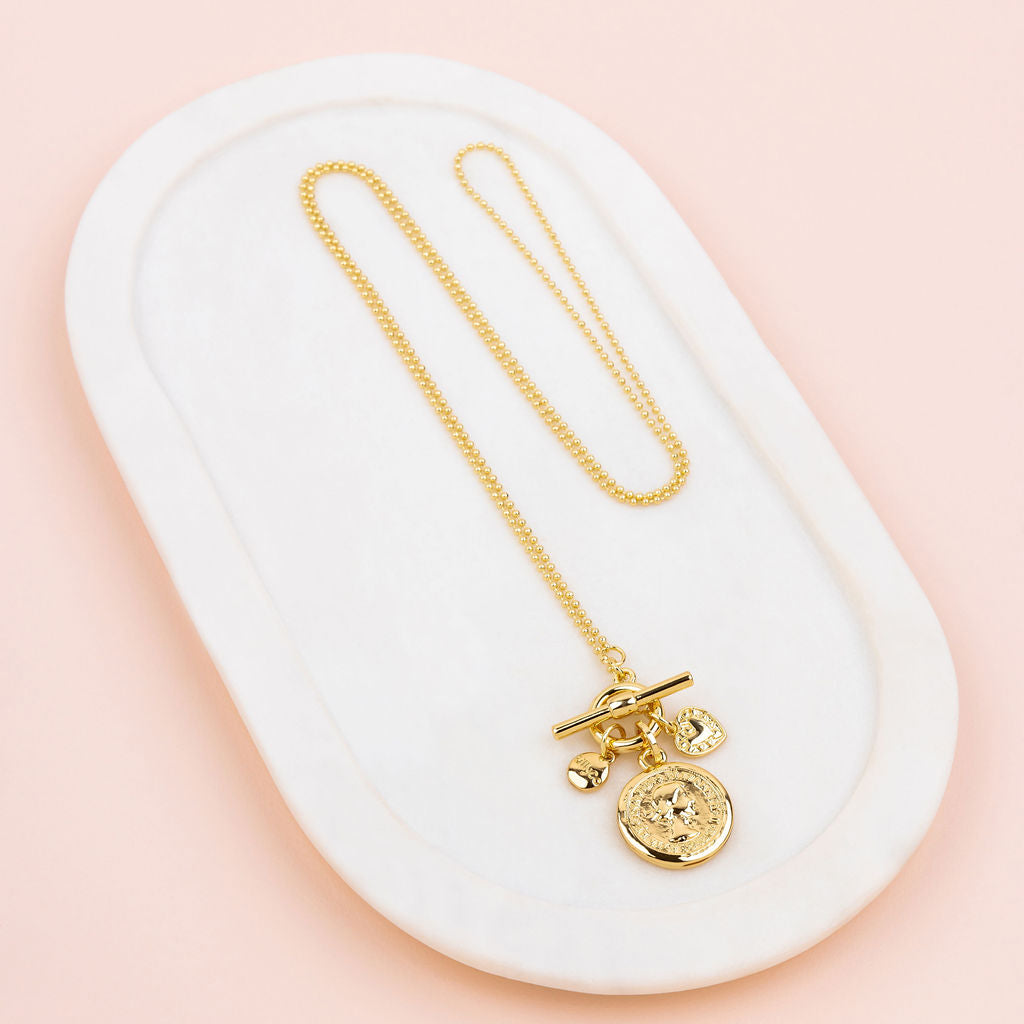Yellow Gold Coin Pendant Long Necklace