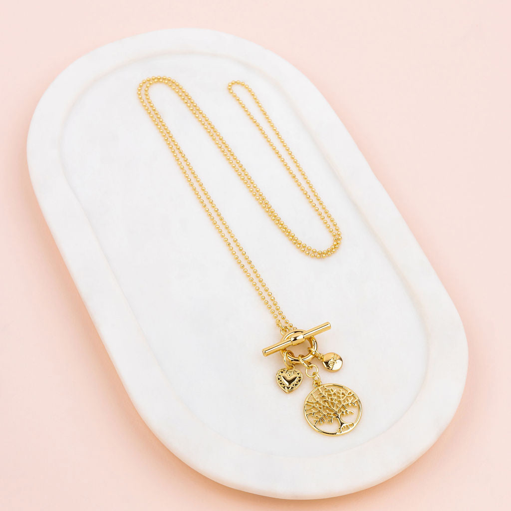 Yellow Gold Tree Pendant Long Necklace