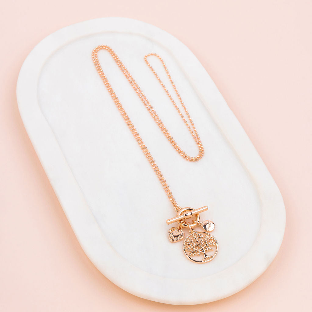 Rose Gold Tree Pendant Long Necklace