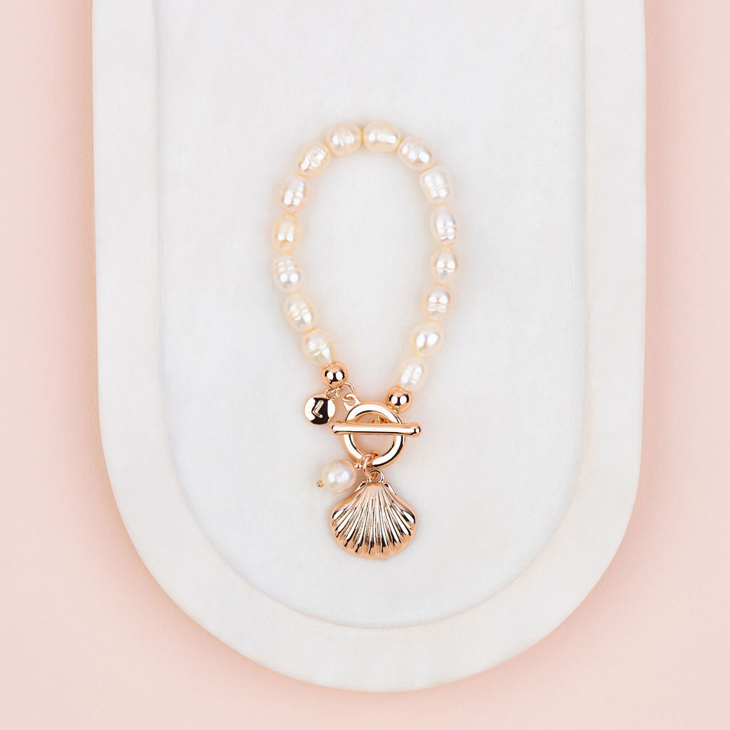 Rose Gold Shell Fresh Water Pearl Bracelet