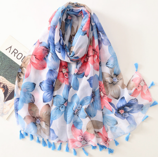 Blue & Pink Large Flower Scarf