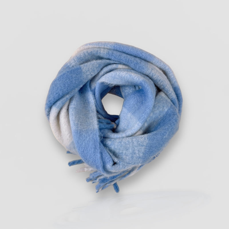 Thick Blue & White Check Scarf