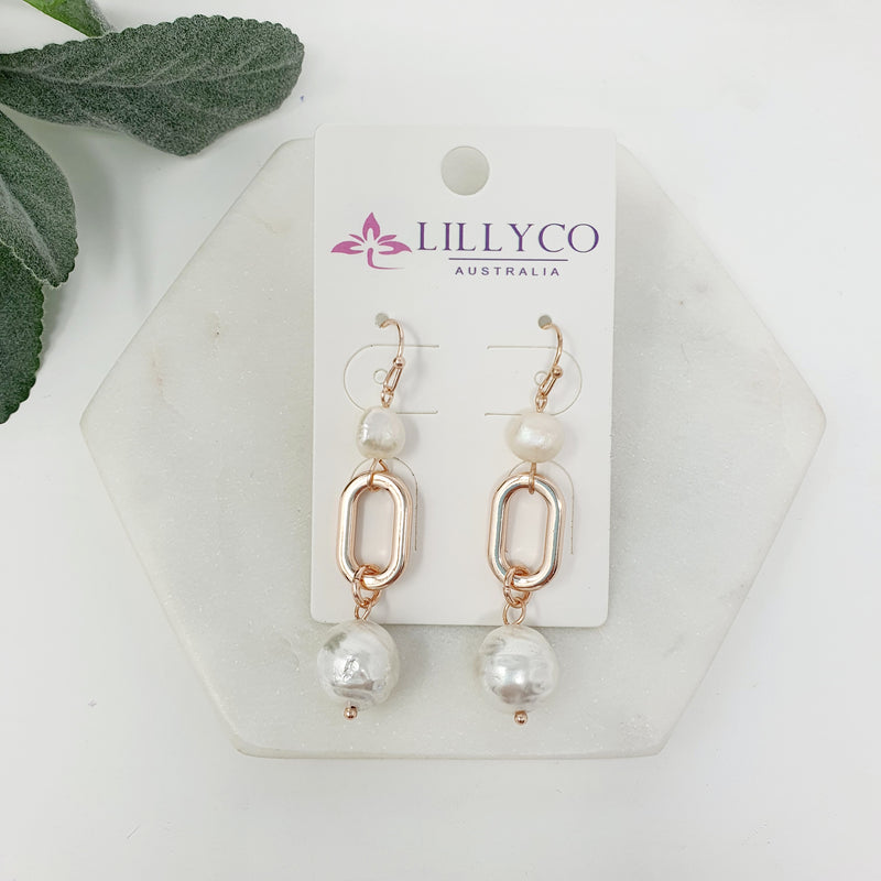 Rose Gold Oval Drop Pearl Earring