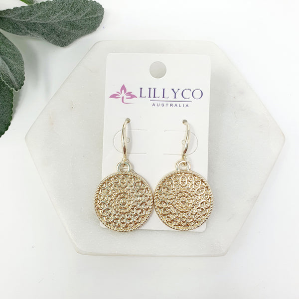 Gold Lacey Disc Earring