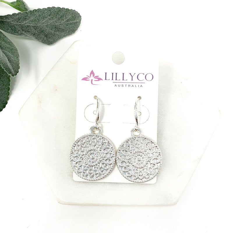 Silver Lacey Disc Earring