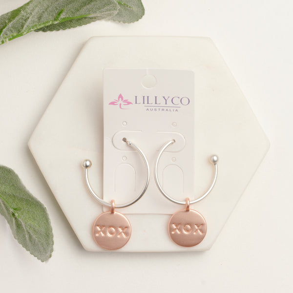 Matt Silver & Rose Gold Mixed "XOX" Earring 2 in 1 Earring