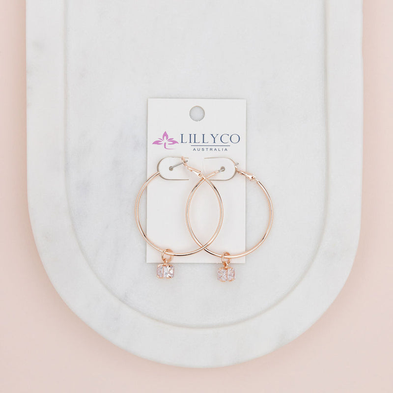 Rose Gold Hoop With Crystal Earring