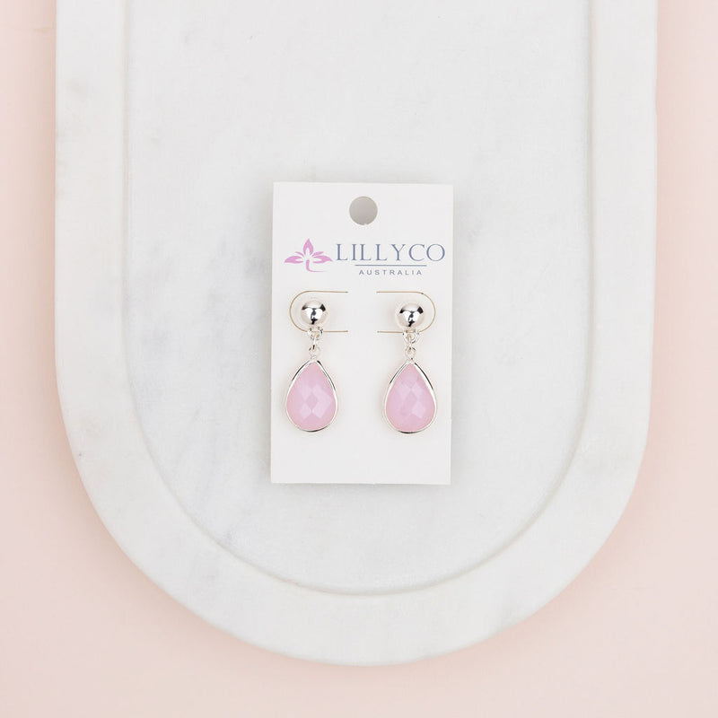 Silver Pink Drop Earring