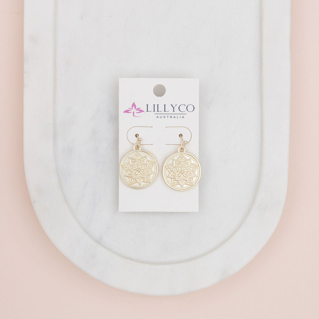 Matt Light Gold Pattern Disc Earring