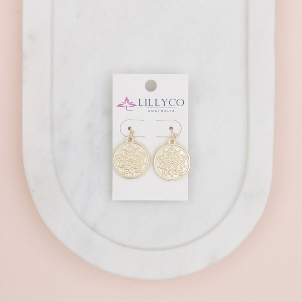 Matt Light Gold Pattern Disc Earring