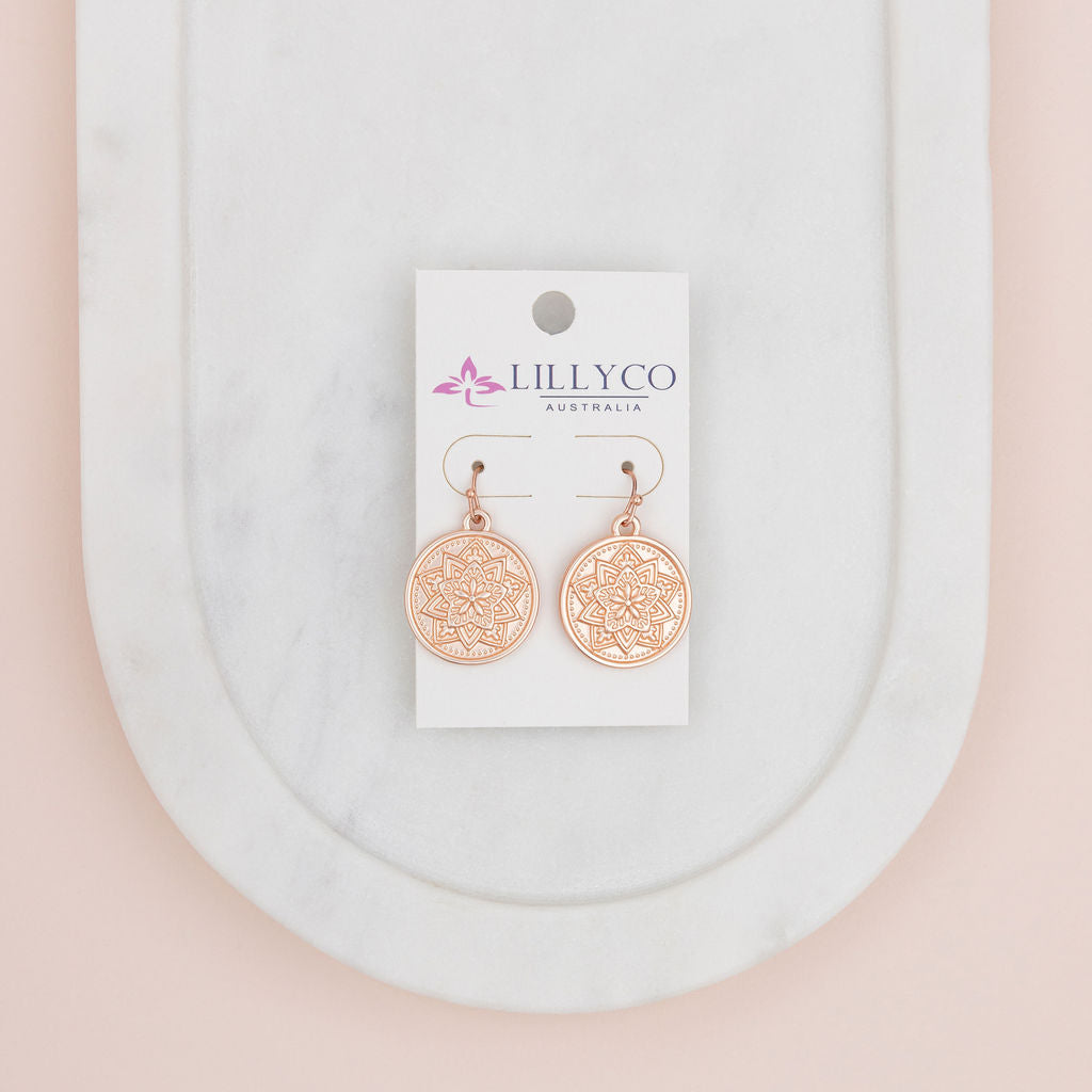 Matt Rose Gold Pattern Disc Earring
