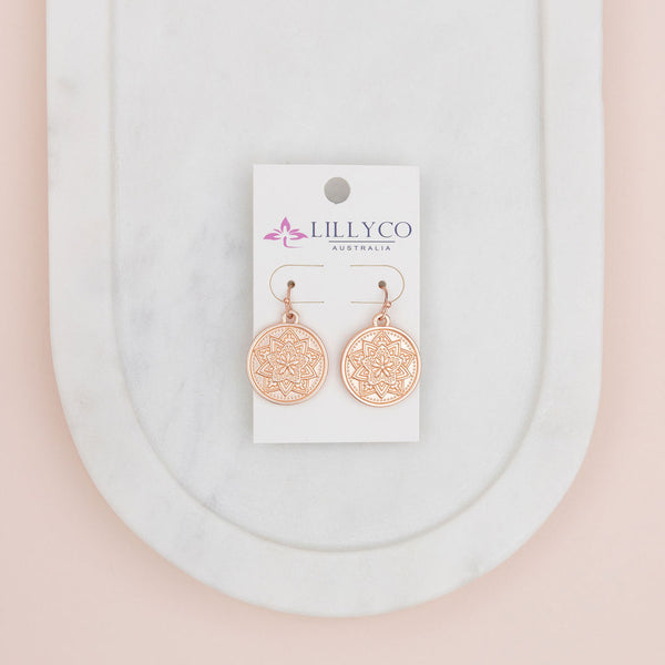 Matt Rose Gold Pattern Disc Earring