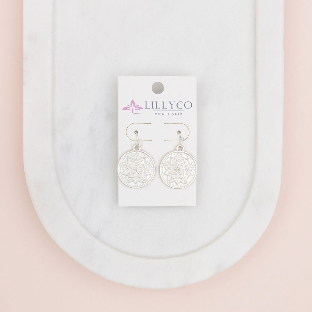 Matt Silver Pattern Disc Earring