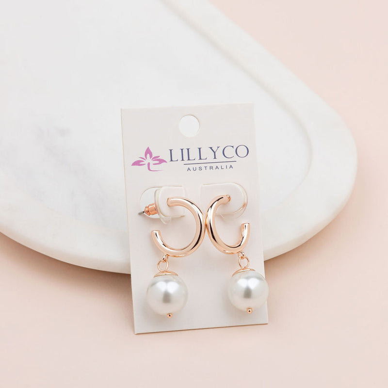 Rose Gold Ring & Drop Pearl Earring