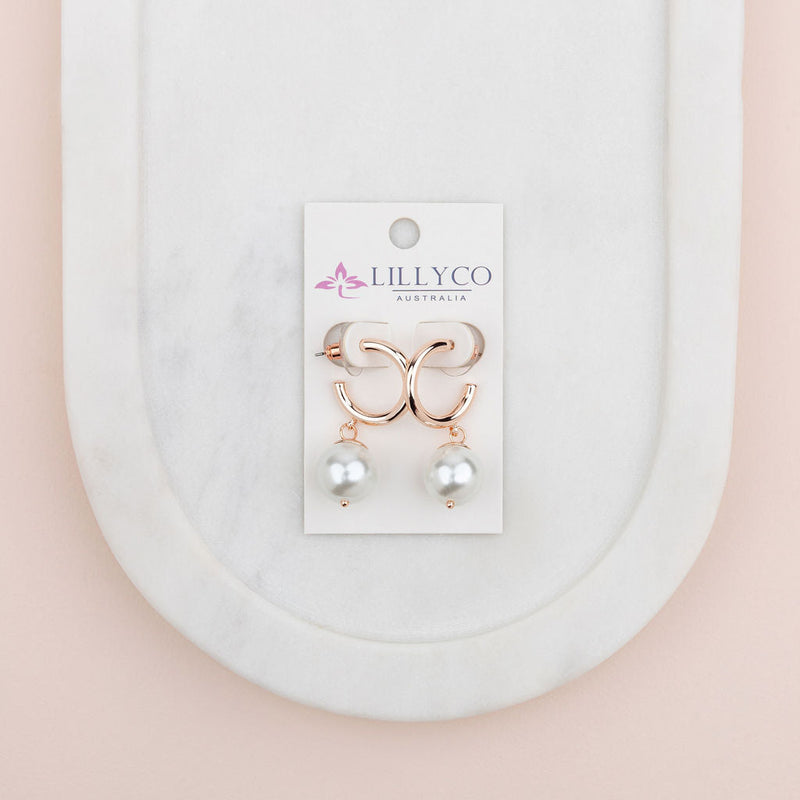 Rose Gold Ring & Drop Pearl Earring