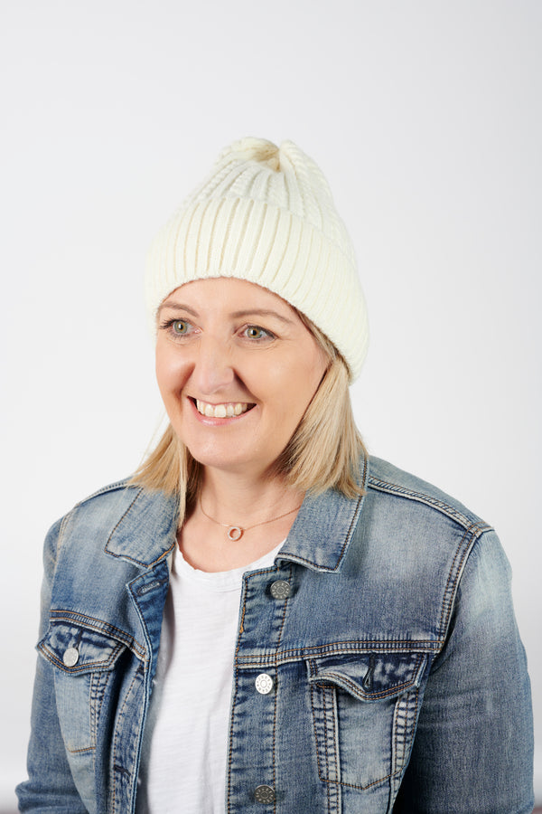 Ladies Cream Beanie