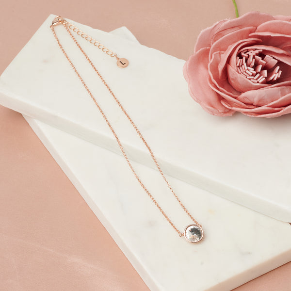 Fine | Short Rose Gold Round Crystal Necklace