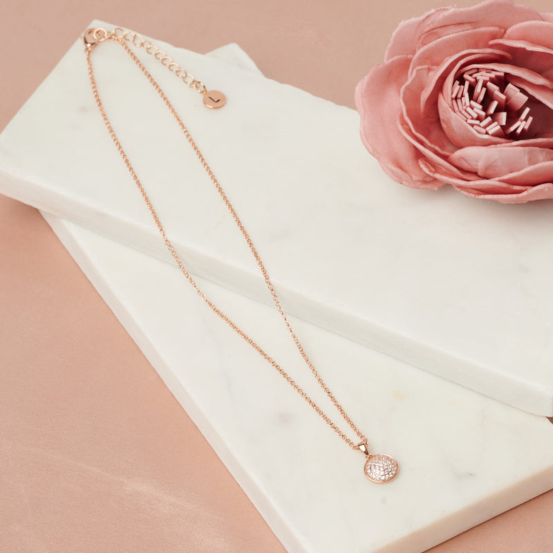 Fine | Short Rose Gold Small CZ Disc Necklace