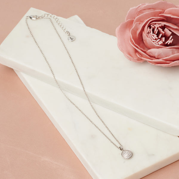 Fine | Short Silver Small Cubic Zirconia Disc Necklace