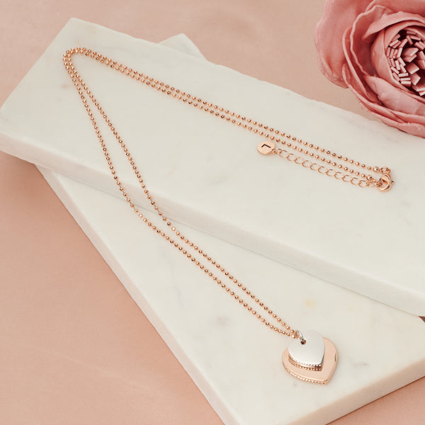 Fine | Long Rose Gold 2 Heart Necklace