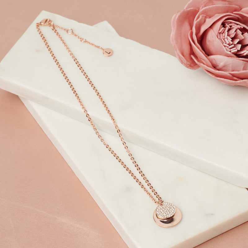 Fine | Short Rose Gold Crystal & Disc Necklace