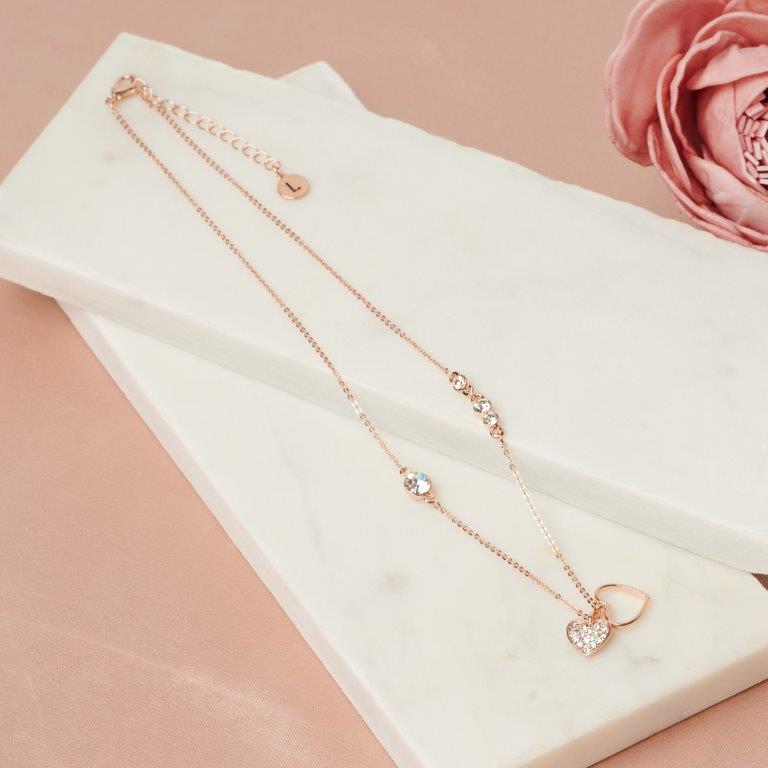 Fine | Short Rose Gold Bling Heart Necklace