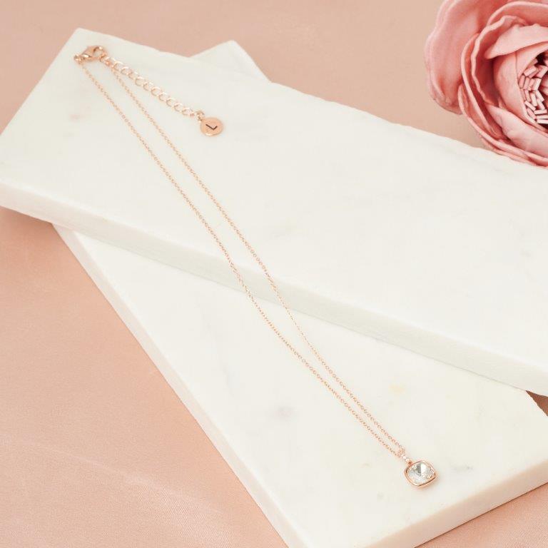 Fine | Short Rose Gold Square Crystal Necklace
