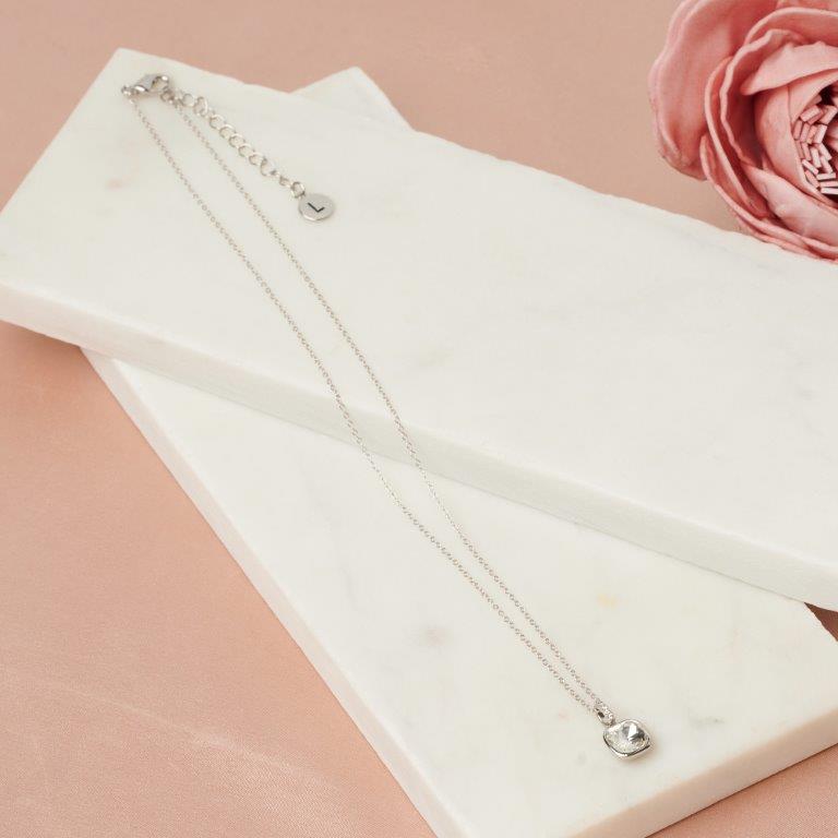 Fine | Short Silver Square Crystal Necklace