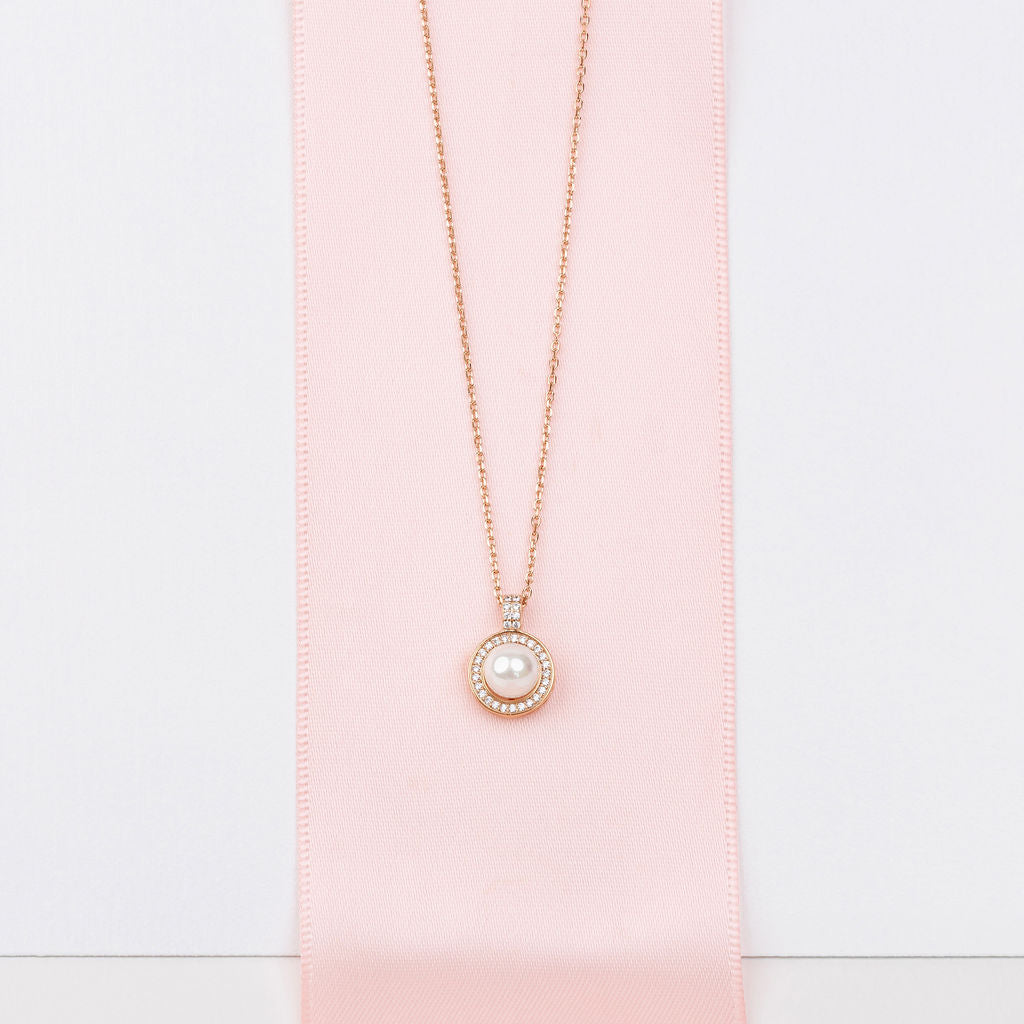 Fine | Short Rose Gold Pearl & Crystal Necklace
