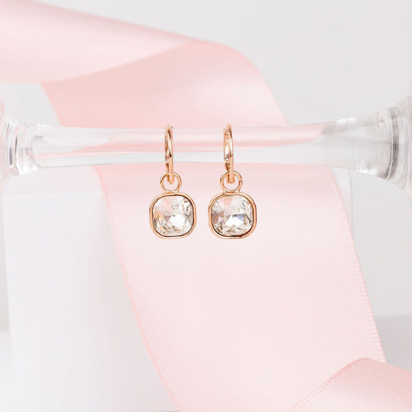 Fine | Rose Gold Square CZ 2 in 1 Earring