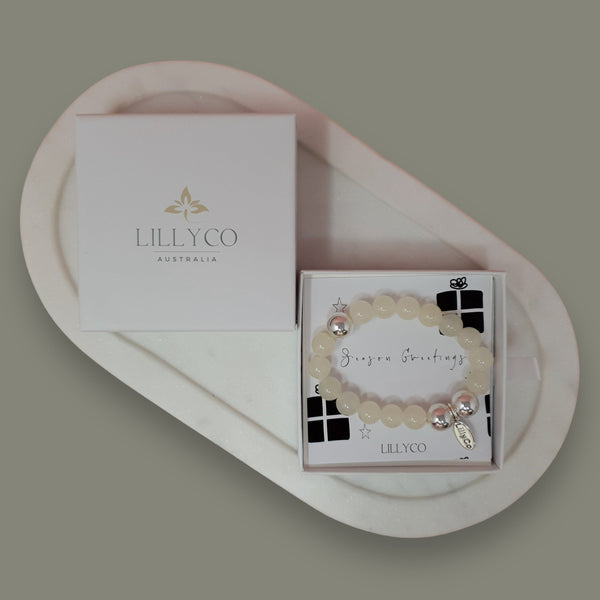 GIFT BOX | White & Silver Bead Bracelet | BL115BS