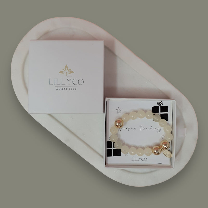 GIFT BOX | White & Gold Bead Bracelet | BL115BG
