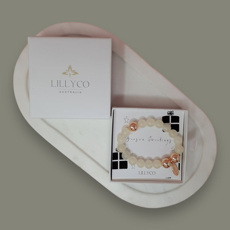 GIFT BOX | White & Rose Gold Bead Bracelet | BL115BRG