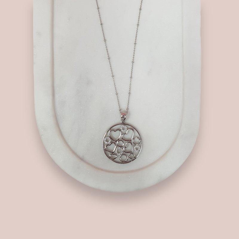 Short | Silver Circle of Hearts Pendant Necklace