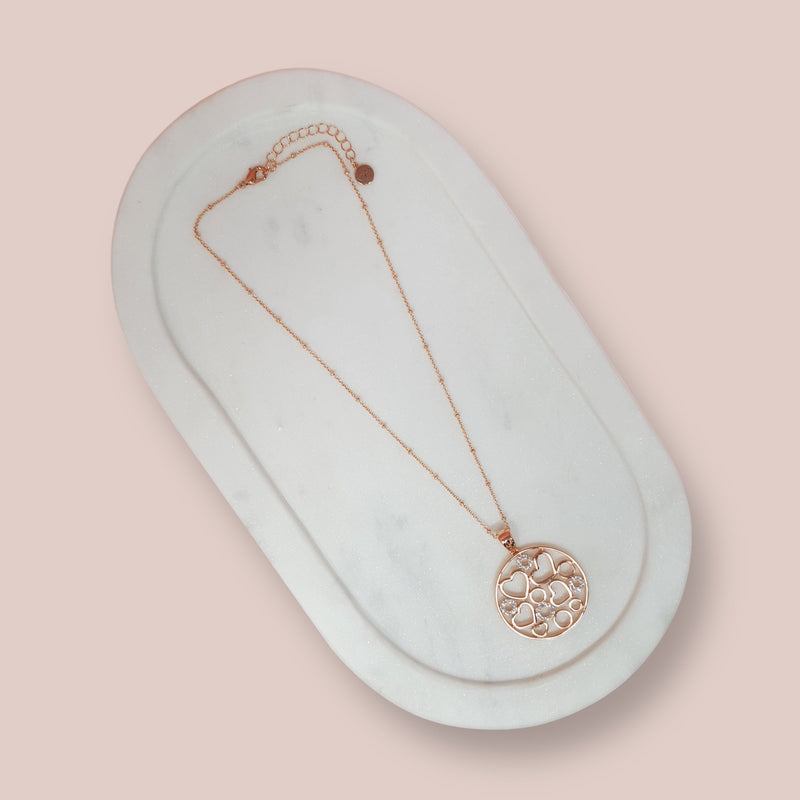 Short | Rose Gold Circle of Hearts Pendant Necklace