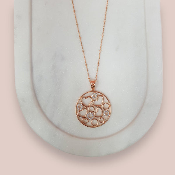 Short | Rose Gold Circle of Hearts Pendant Necklace