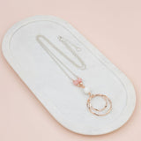 Circle w Blush Pink & White Beads Necklace
