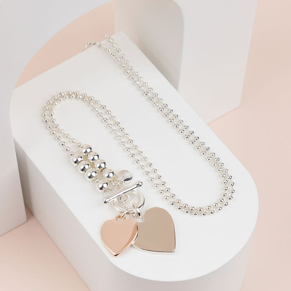 HEART COLLECTION | Silver & Rose Gold 2 Heart Necklace