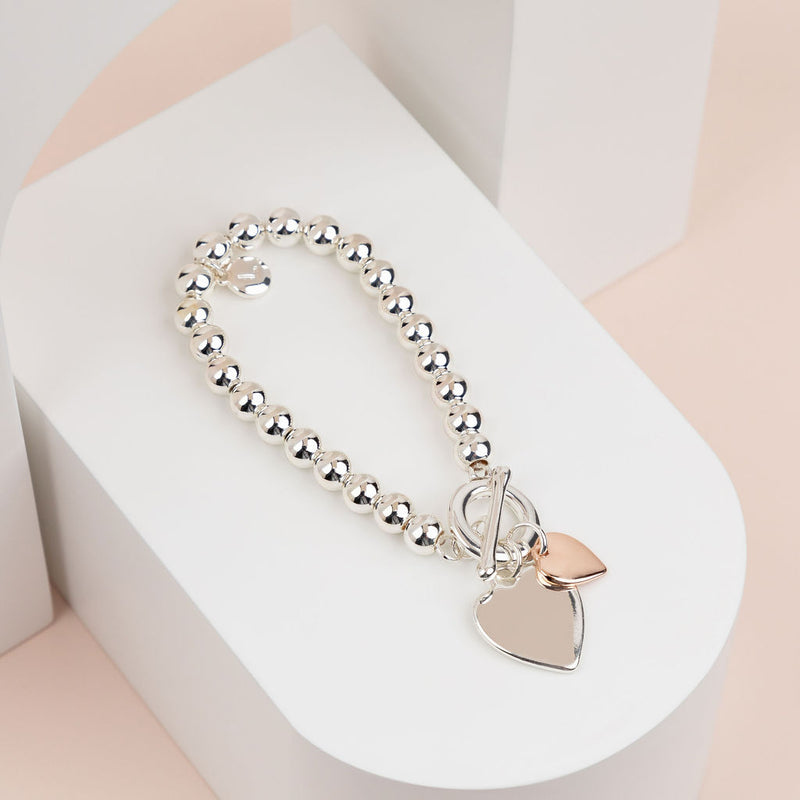HEART COLLECTION - Silver & Rose Gold 2 Heart Bracelet