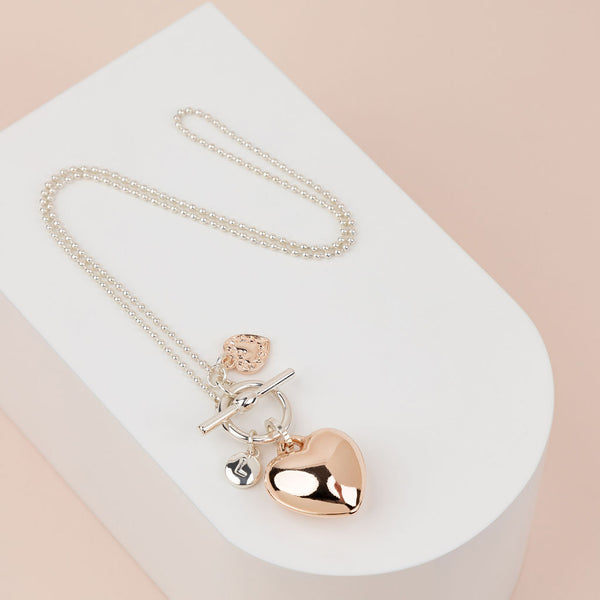 Limited Edition | SHORT | Silver & Rose Gold Heart Necklace