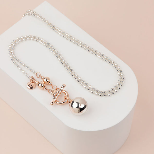 Limited Edition - Silver & Rose Gold Ball & Fob Necklace