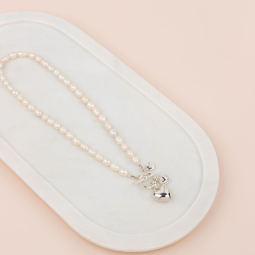 LIMITED EDITION | SHORT | Silver Heart on Freshwater Pearl Necklace