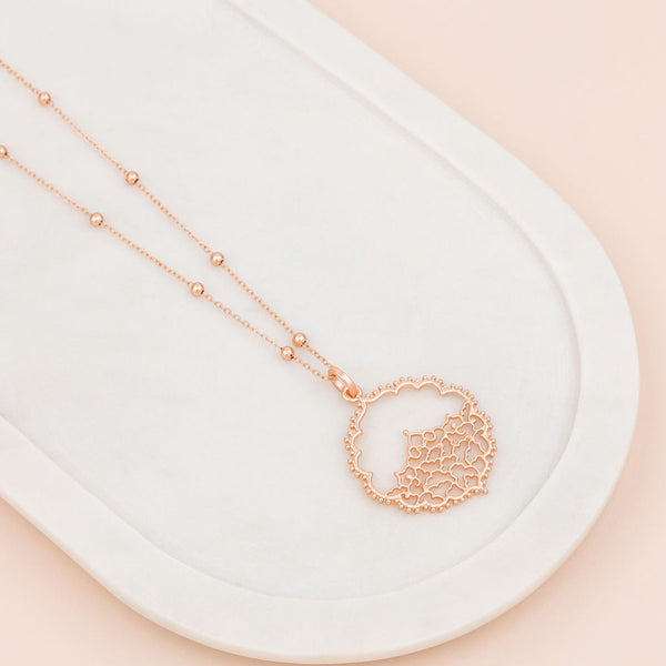 Rose Gold Matt Lacey Pendant Necklace